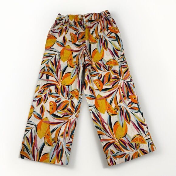 C&C California Womens L 100% Linen Wide Leg Capri Pants Tropical Floral - Picture 5 of 9